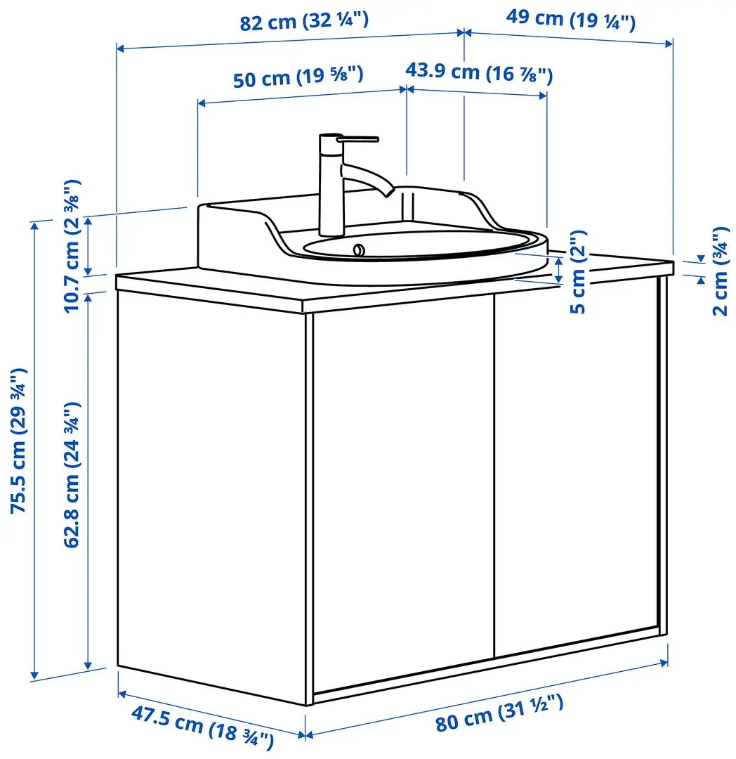 Набор тумбы с раковиной Ikea Tannforsen/Rutsjon с дверцами 82x49x76 (Белый/Имитация Белого Мрамора) - 10
