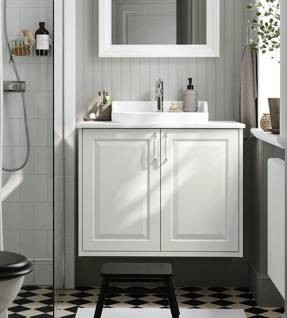 Набор тумбы с раковиной Ikea Tannforsen/Rutsjon с дверцами 82x49x76 (Белый/Имитация Белого Мрамора)