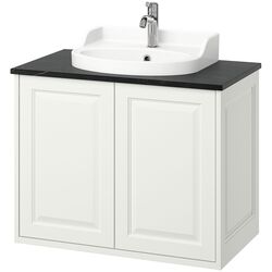 Набор тумбы с раковиной Ikea Tannforsen/Rutsjon с дверцами 82x49x76 (Белый/Имитация Черного Мрамора) Thumb