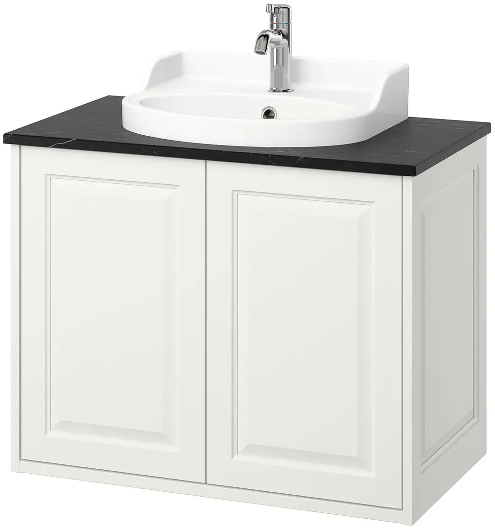 Набор тумбы с раковиной Ikea Tannforsen/Rutsjon с дверцами 82x49x76 (Белый/Имитация Черного Мрамора) - 2