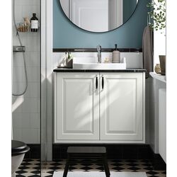 Набор тумбы с раковиной Ikea Tannforsen/Rutsjon с дверцами 82x49x76 (Белый/Имитация Черного Мрамора)