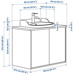Набор тумбы с раковиной Ikea Tannforsen/Rutsjon с дверцами 82x49x76 (Белый/Имитация Черного Мрамора) Thumb