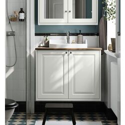 Набор тумбы с раковиной Ikea Tannforsen/Rutsjon с дверцами 82x49x76 (Белый/Имитация Ореха)