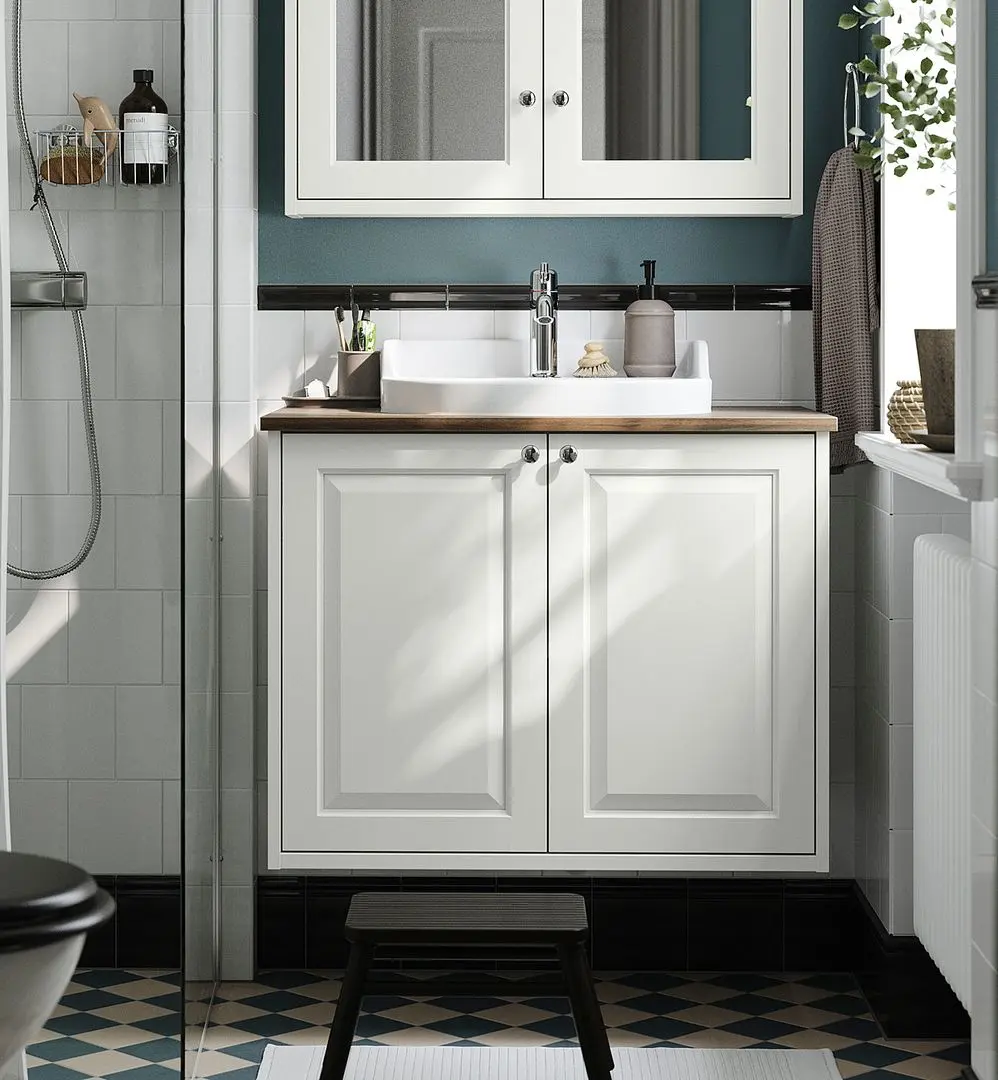 Набор тумбы с раковиной Ikea Tannforsen/Rutsjon с дверцами 82x49x76 (Белый/Имитация Ореха)