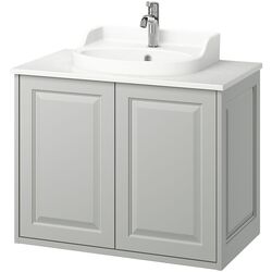 Набор тумбы с раковиной Ikea Tannforsen/Rutsjon с дверцами 82x49x76 (Серый/Имитация Белого Мрамора) Thumb