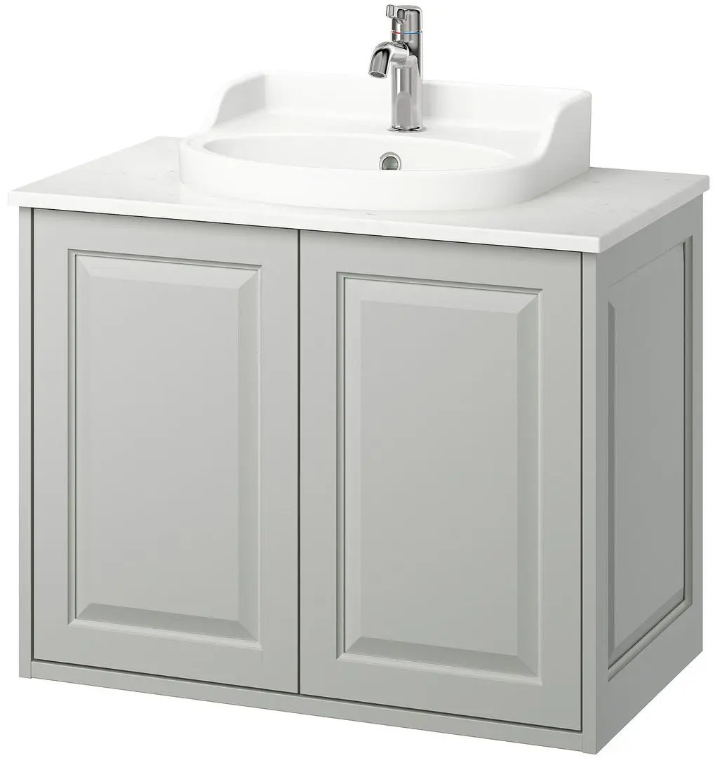 Набор тумбы с раковиной Ikea Tannforsen/Rutsjon с дверцами 82x49x76 (Серый/Имитация Белого Мрамора) - 2