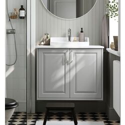 Набор тумбы с раковиной Ikea Tannforsen/Rutsjon с дверцами 82x49x76 (Серый/Имитация Белого Мрамора)