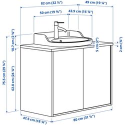 Набор тумбы с раковиной Ikea Tannforsen/Rutsjon с дверцами 82x49x76 (Серый/Имитация Белого Мрамора) Thumb