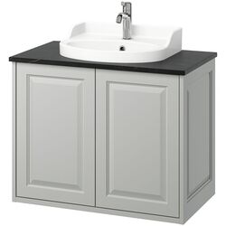Набор тумбы с раковиной Ikea Tannforsen/Rutsjon с дверцами 82x49x76 (Серый/Имитация Черного Мрамора) Thumb