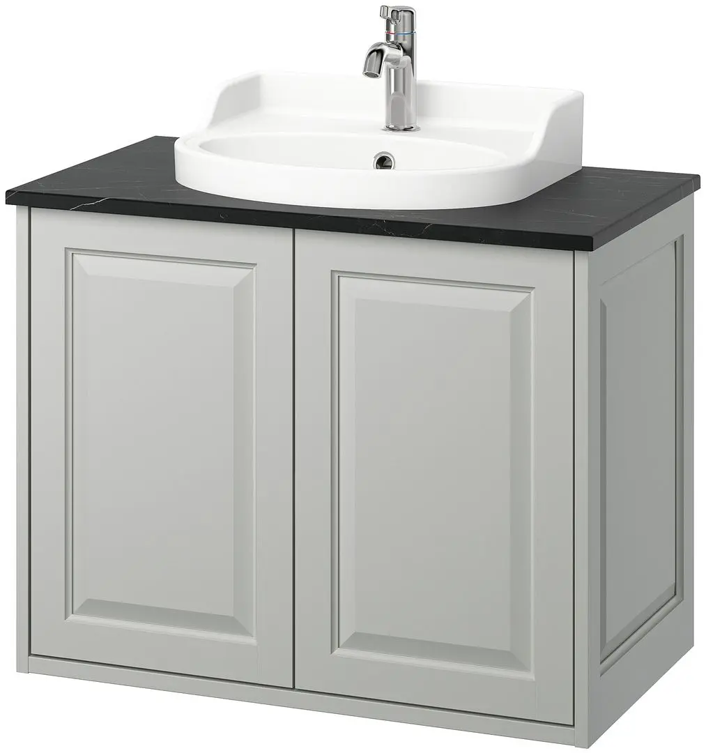 Набор тумбы с раковиной Ikea Tannforsen/Rutsjon с дверцами 82x49x76 (Серый/Имитация Черного Мрамора) - 2