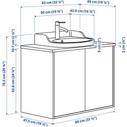 Набор тумбы с раковиной Ikea Tannforsen/Rutsjon с дверцами 82x49x76 (Серый/Имитация Черного Мрамора) Thumb