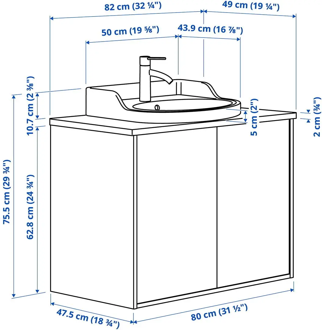 Набор тумбы с раковиной Ikea Tannforsen/Rutsjon с дверцами 82x49x76 (Серый/Имитация Черного Мрамора) - 10