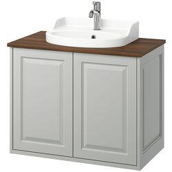 Набор тумбы с раковиной Ikea Tannforsen/Rutsjon с дверцами 82x49x76 (Серый/Имитация Ореха) Thumb