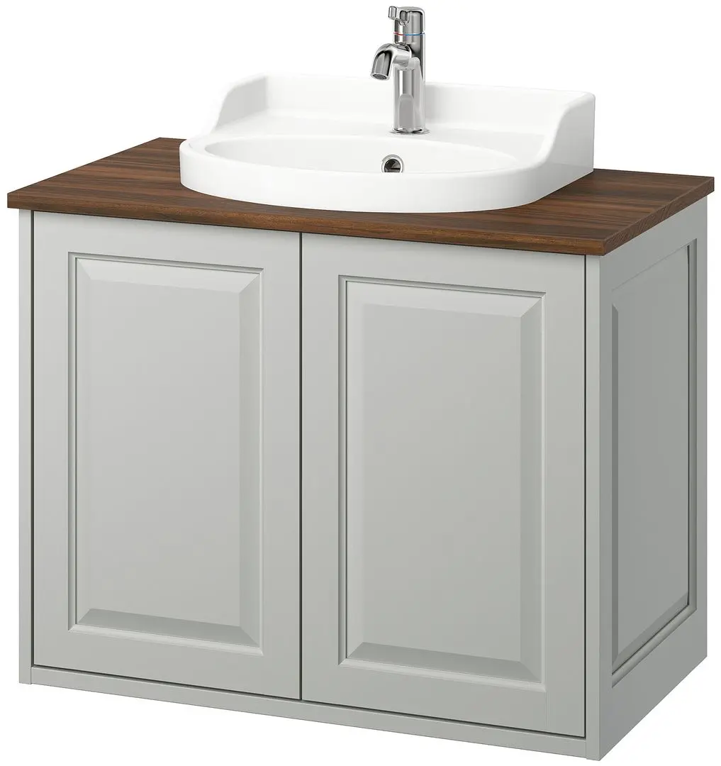 Набор тумбы с раковиной Ikea Tannforsen/Rutsjon с дверцами 82x49x76 (Серый/Имитация Ореха) - 2