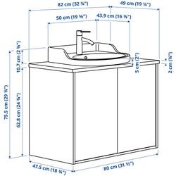 Набор тумбы с раковиной Ikea Tannforsen/Rutsjon с дверцами 82x49x76 (Серый/Имитация Ореха) Thumb