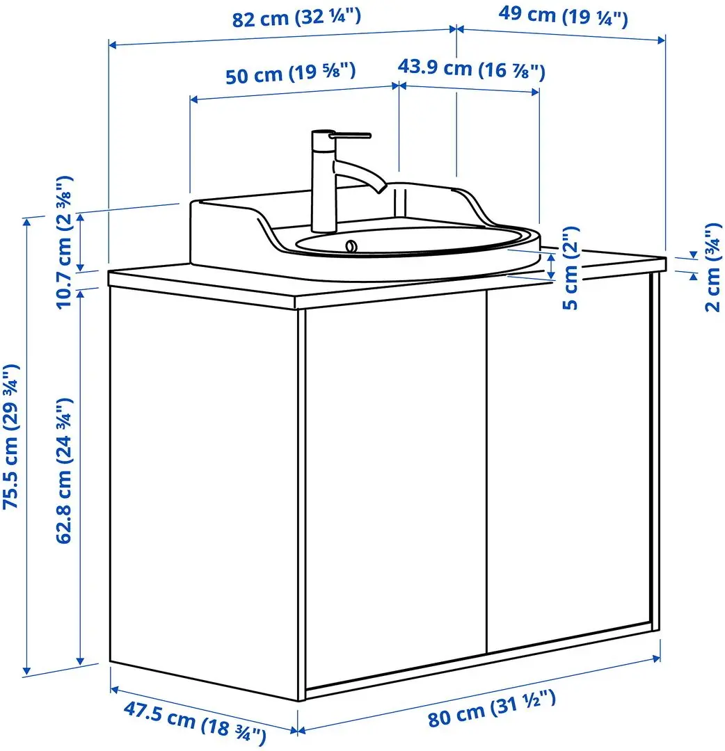 Набор тумбы с раковиной Ikea Tannforsen/Rutsjon с дверцами 82x49x76 (Серый/Имитация Ореха) - 10