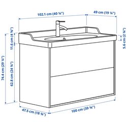 Набор тумбы с раковиной Ikea Tannforsen/Rutsjon с ящиками 102x49x74 (Белый) Thumb