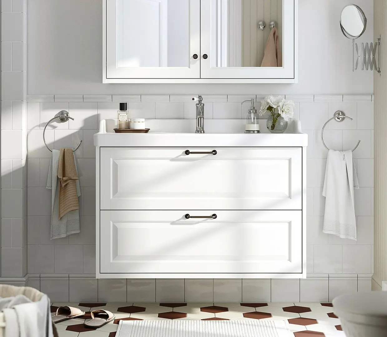 Набор тумбы с раковиной Ikea Tannforsen/Rutsjon с ящиками 102x49x74 (Белый)