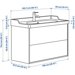 Набор тумбы с раковиной Ikea Tannforsen/Rutsjon с ящиками 102x49x74 (Серый) Thumb
