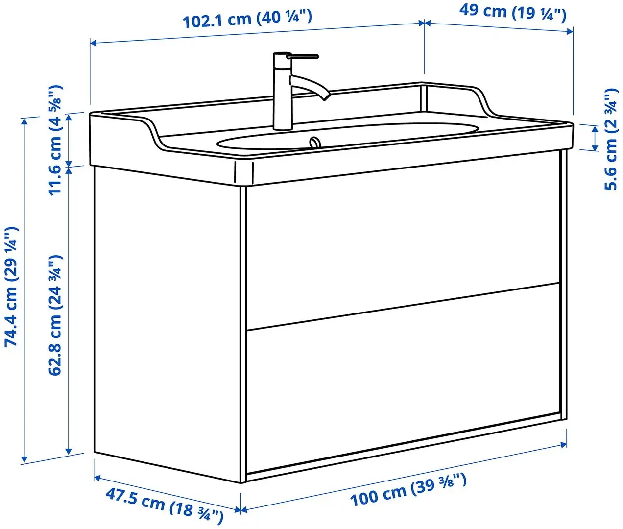 Набор тумбы с раковиной Ikea Tannforsen/Rutsjon с ящиками 102x49x74 (Серый) - 9