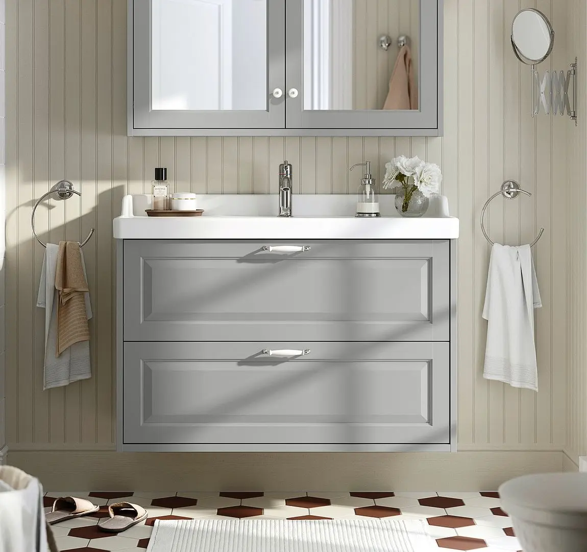 Набор тумбы с раковиной Ikea Tannforsen/Rutsjon с ящиками 102x49x74 (Серый)