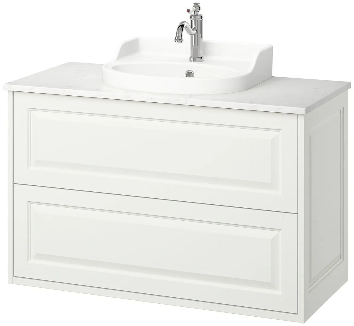 Набор тумбы с раковиной Ikea Tannforsen/Rutsjon с ящиками 102x49x76 (Белый/Имитация Белого Мрамора) - 2