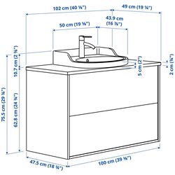 Набор тумбы с раковиной Ikea Tannforsen/Rutsjon с ящиками 102x49x76 (Белый/Имитация Белого Мрамора) Thumb