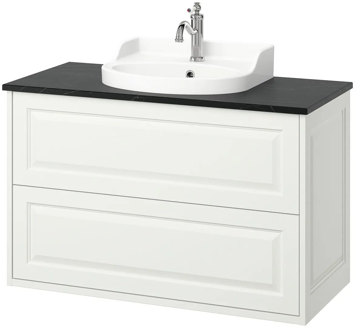 Набор тумбы с раковиной Ikea Tannforsen/Rutsjon с ящиками 102x49x76 (Белый/Имитация Черного Мрамора) - 3