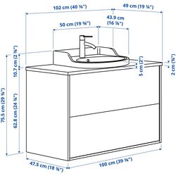 Набор тумбы с раковиной Ikea Tannforsen/Rutsjon с ящиками 102x49x76 (Белый/Имитация Черного Мрамора) Thumb