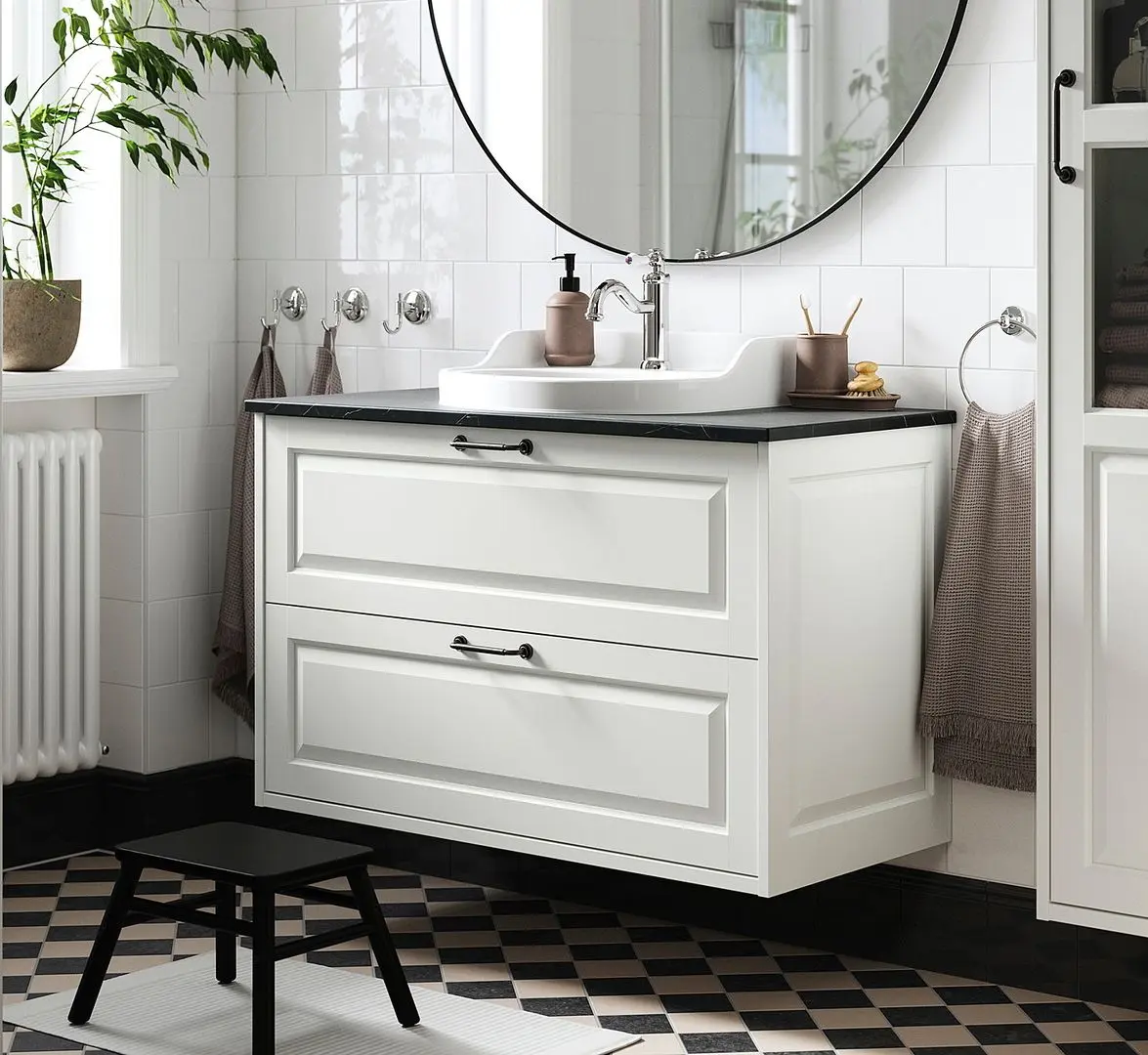 Набор тумбы с раковиной Ikea Tannforsen/Rutsjon с ящиками 102x49x76 (Белый/Имитация Черного Мрамора)