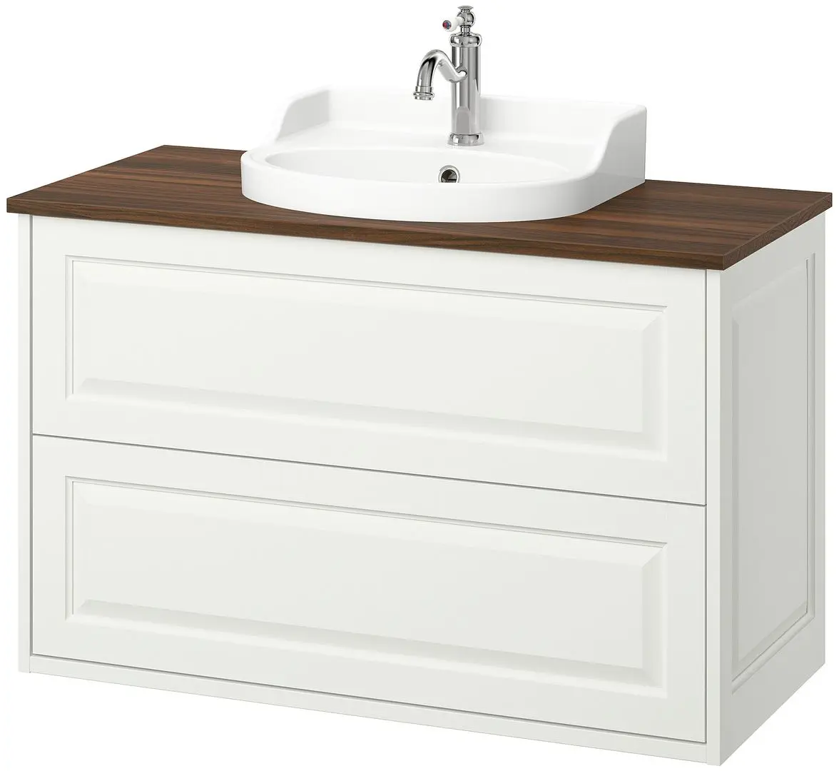 Набор тумбы с раковиной Ikea Tannforsen/Rutsjon с ящиками 102x49x76 (Белый/Имитация Ореха) - 2