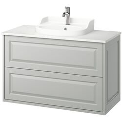 Набор тумбы с раковиной Ikea Tannforsen/Rutsjon с ящиками 102x49x76 (Серый/Имитация Белого Мрамора) Thumb