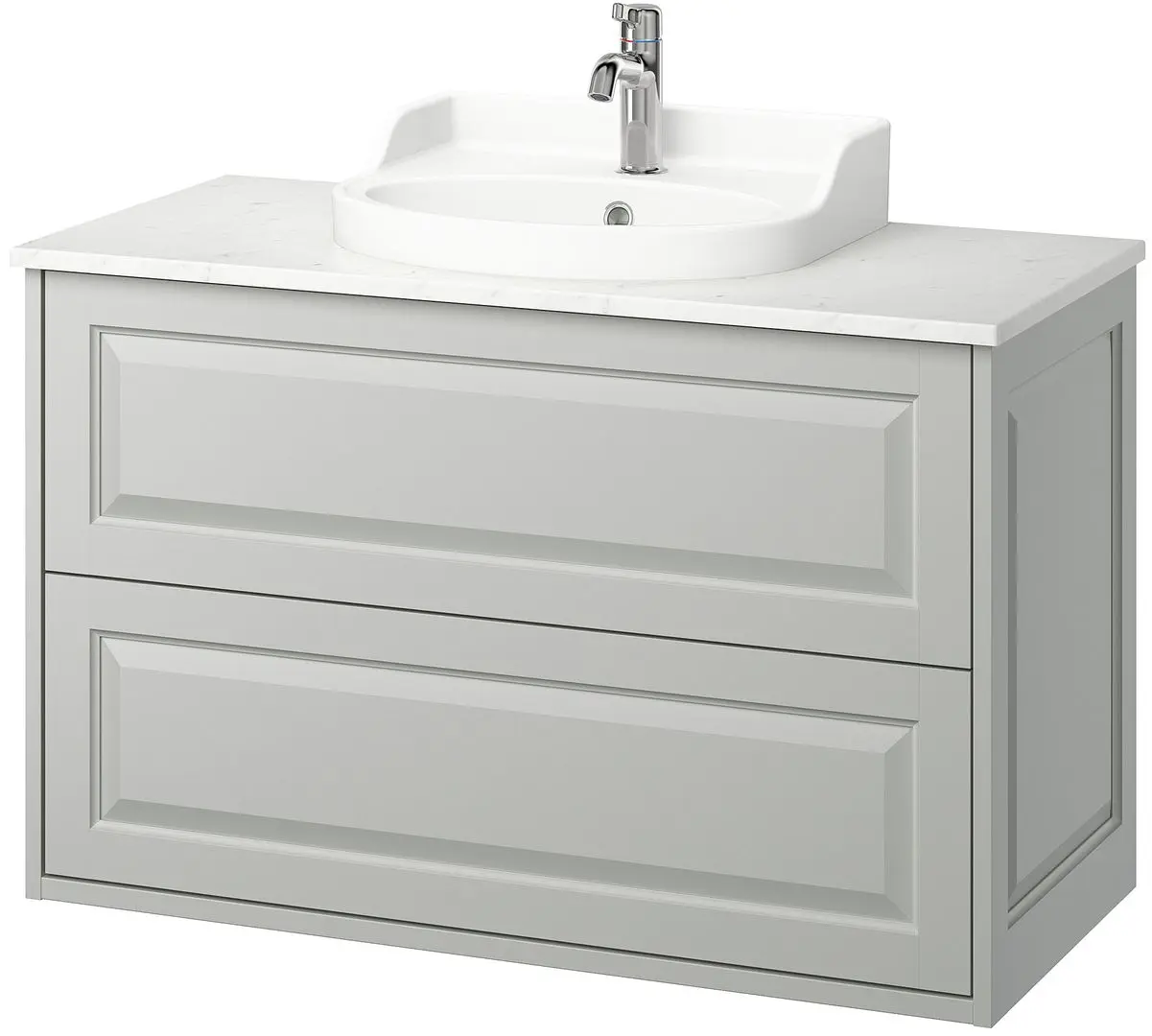 Набор тумбы с раковиной Ikea Tannforsen/Rutsjon с ящиками 102x49x76 (Серый/Имитация Белого Мрамора) - 2