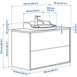 Набор тумбы с раковиной Ikea Tannforsen/Rutsjon с ящиками 102x49x76 (Серый/Имитация Белого Мрамора) Thumb