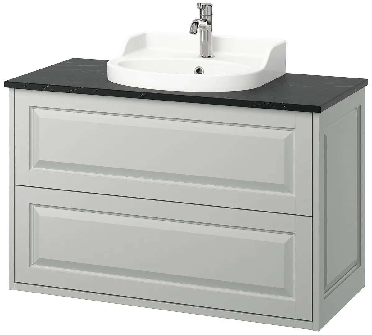 Набор тумбы с раковиной Ikea Tannforsen/Rutsjon с ящиками 102x49x76 (Серый/Имитация Черного Мрамора) - 2