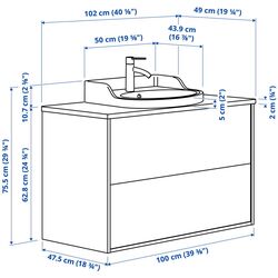 Набор тумбы с раковиной Ikea Tannforsen/Rutsjon с ящиками 102x49x76 (Серый/Имитация Черного Мрамора) Thumb