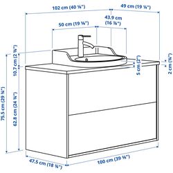 Набор тумбы с раковиной Ikea Tannforsen/Rutsjon с ящиками 102x49x76 (Серый/Имитация Ореха) Thumb