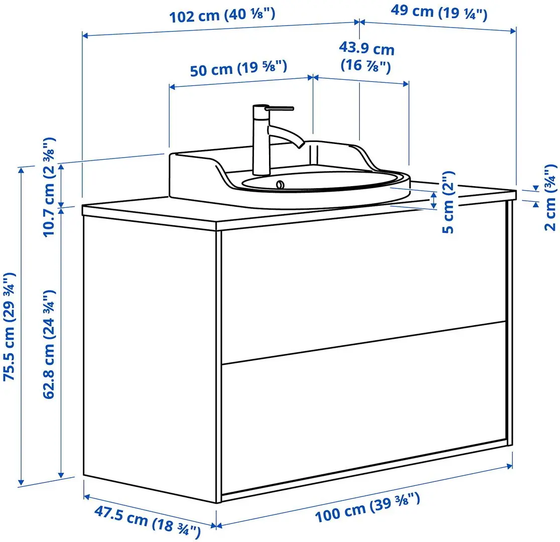 Набор тумбы с раковиной Ikea Tannforsen/Rutsjon с ящиками 102x49x76 (Серый/Имитация Ореха) - 9