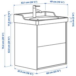 Набор тумбы с раковиной Ikea Tannforsen/Rutsjon с ящиками 62x49x74 (Белый) Thumb