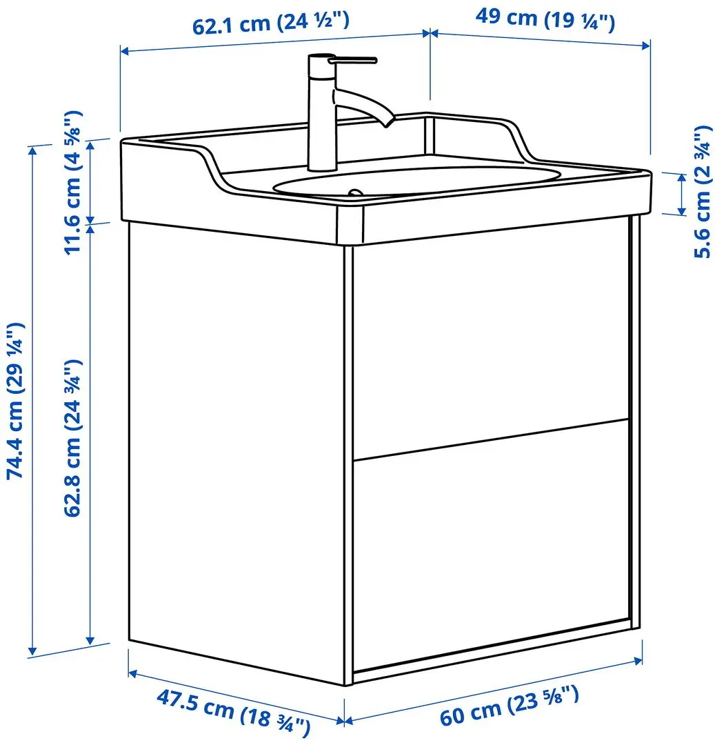 Набор тумбы с раковиной Ikea Tannforsen/Rutsjon с ящиками 62x49x74 (Белый) - 8