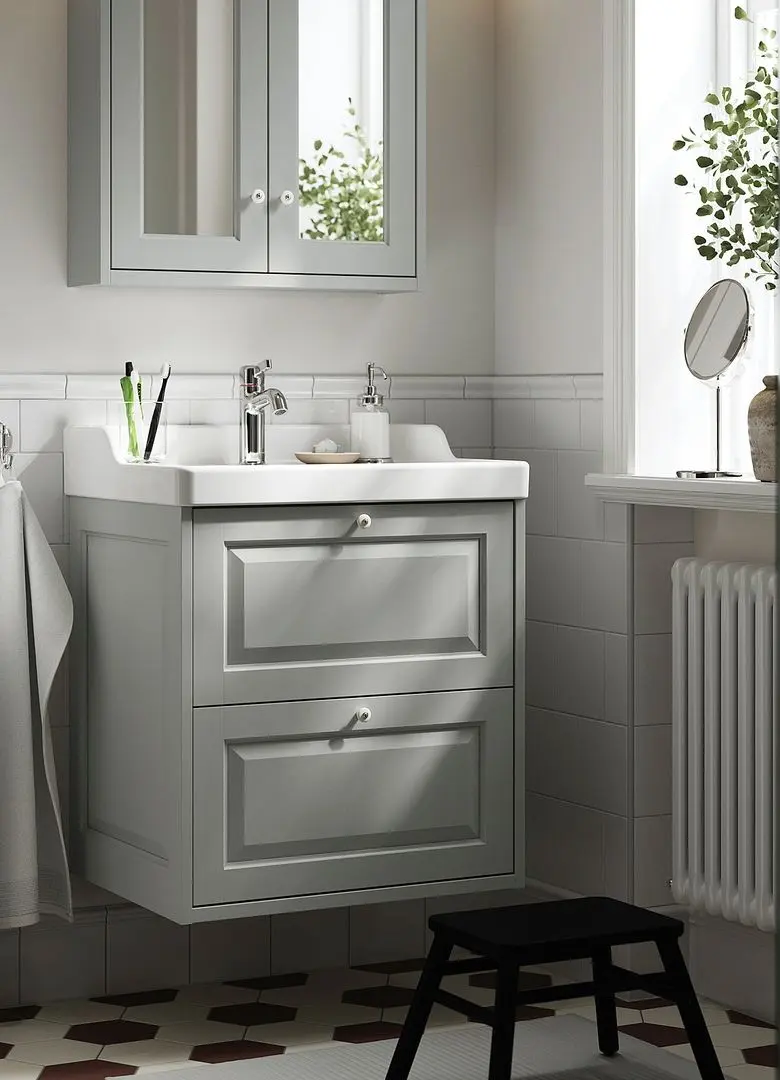 Набор тумбы с раковиной Ikea Tannforsen/Rutsjon с ящиками 62x49x74 (Серый)