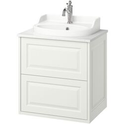 Набор тумбы с раковиной Ikea Tannforsen/Rutsjon с ящиками 62x49x76 (Белый/Имитация Белого Мрамора) Thumb