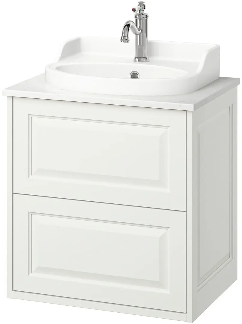 Набор тумбы с раковиной Ikea Tannforsen/Rutsjon с ящиками 62x49x76 (Белый/Имитация Белого Мрамора) - 2