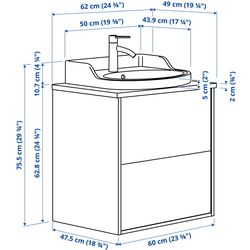 Набор тумбы с раковиной Ikea Tannforsen/Rutsjon с ящиками 62x49x76 (Белый/Имитация Белого Мрамора) Thumb