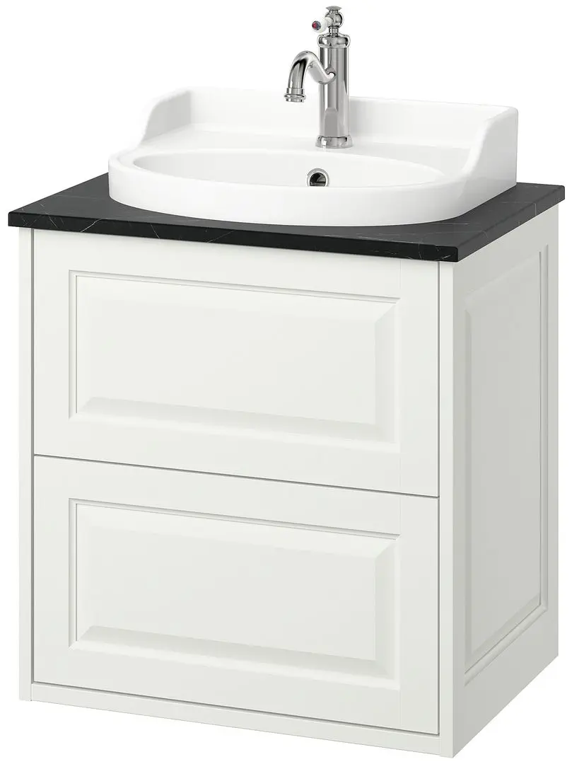 Набор тумбы с раковиной Ikea Tannforsen/Rutsjon с ящиками 62x49x76 (Белый/Имитация Черного Мрамора) - 2