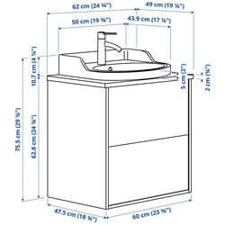 Набор тумбы с раковиной Ikea Tannforsen/Rutsjon с ящиками 62x49x76 (Белый/Имитация Черного Мрамора) Thumb