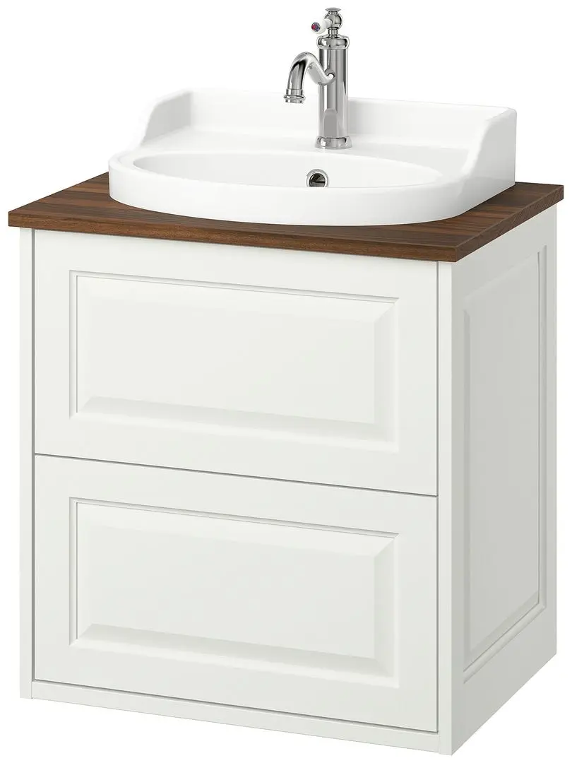 Набор тумбы с раковиной Ikea Tannforsen/Rutsjon с ящиками 62x49x76 (Белый/Имитация Ореха) - 2