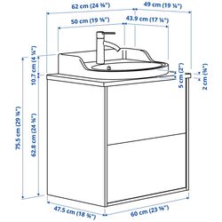 Набор тумбы с раковиной Ikea Tannforsen/Rutsjon с ящиками 62x49x76 (Белый/Имитация Ореха) Thumb