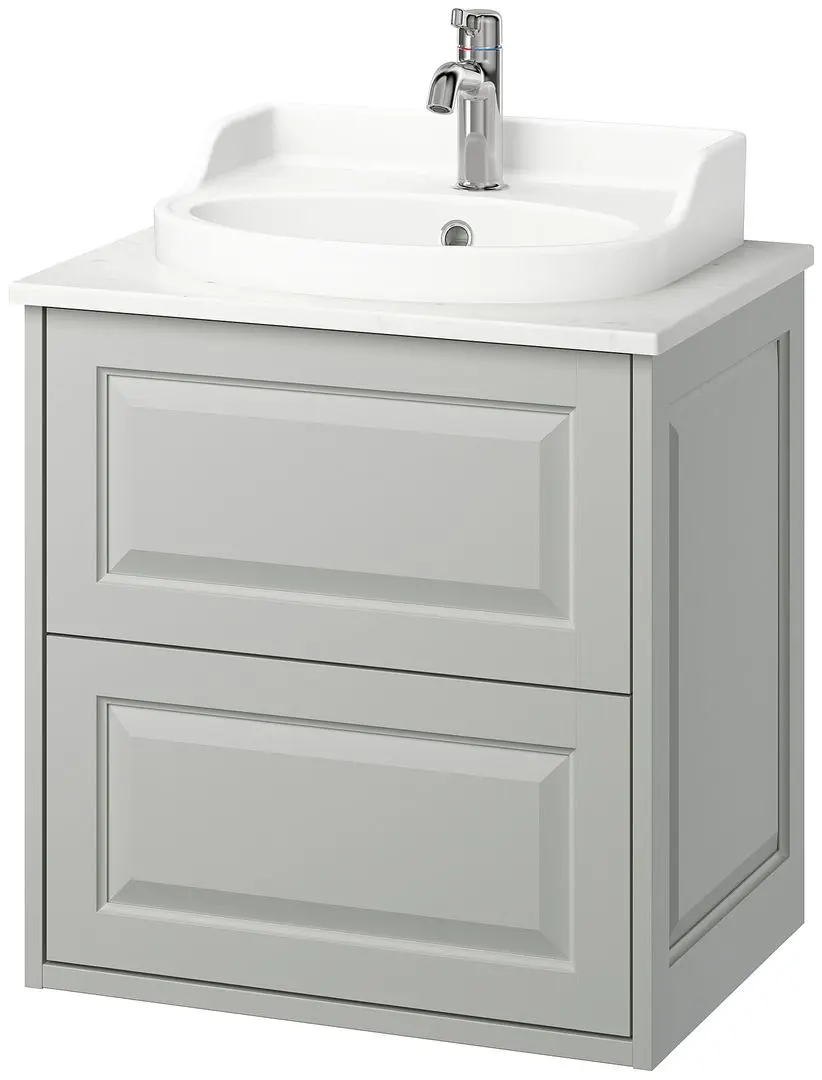 Набор тумбы с раковиной Ikea Tannforsen/Rutsjon с ящиками 62x49x76 (Серый/Имитация Белого Мрамора) - 2