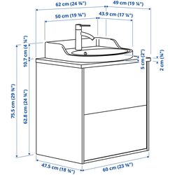 Набор тумбы с раковиной Ikea Tannforsen/Rutsjon с ящиками 62x49x76 (Серый/Имитация Белого Мрамора) Thumb